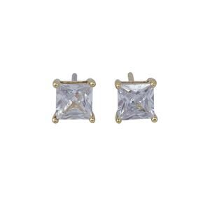Vintage Gold-Tone Sterling Silver 925 Cubic Zirconia Square Stud Earrings